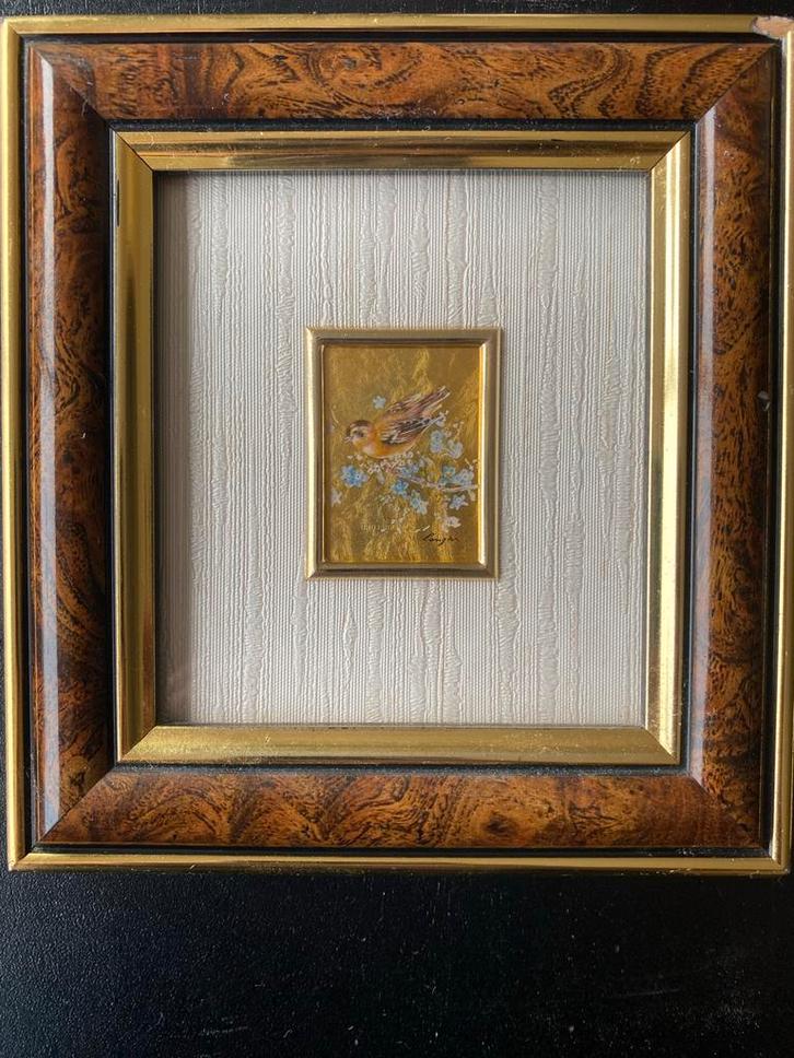 Oro Foglio art: Vogel Kunstwerkjes (2 stuks) Ingelijst 13x14, Antiek en Kunst, Kunst | Overige Kunst, Ophalen