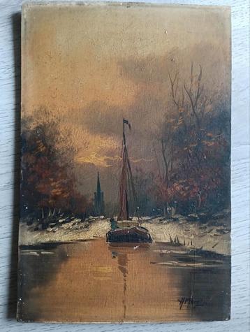 H Morel - wintergezicht met rustend bootje - 1900 beschikbaar voor biedingen