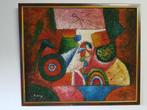 Schilderij, B.Long, 55 x 44 cm, Fusion, compleet met lijst, Ophalen, Oorspronkelijke maker, Zo goed als nieuw, Schilderij