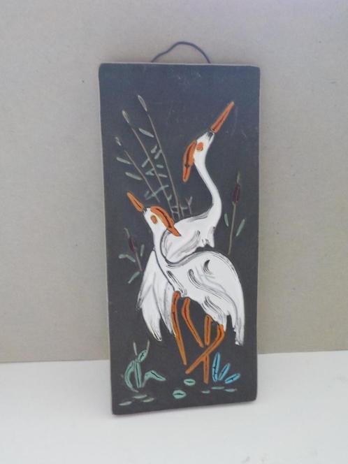 Decoratief wandtegel met reigers (Flora Gouda), Antiek en Kunst, Kunst | Overige Kunst, Ophalen of Verzenden