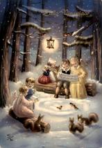 Engelen in bos, zalig nieuwjaar, Verzamelen, Ansichtkaarten | Themakaarten, Ophalen of Verzenden, 1940 tot 1960, Gelopen, Feest(dag)