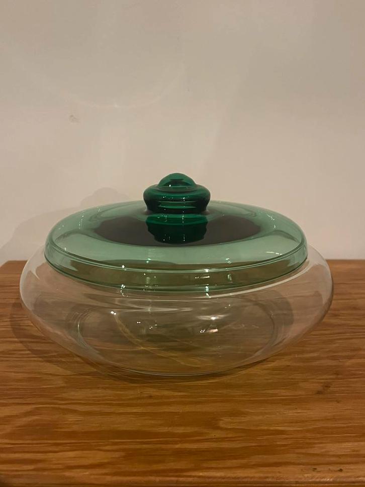 Vintage glazen koektrommel Glasfabriek Leerdam, Antiek en Kunst, Antiek | Glas en Kristal, Ophalen of Verzenden