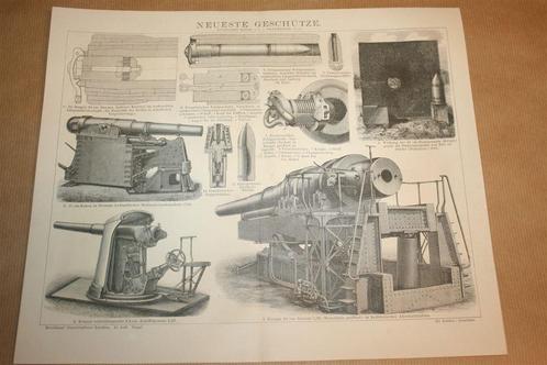 Antieke prent - Militair geschut 19e eeuw - Circa 1885 !!, Verzamelen, Militaria | Algemeen, Landmacht, Nederland, Ophalen of Verzenden