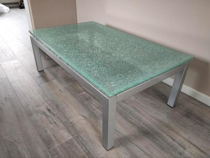 Craquelé glazen salontafel  70 x 120, Huis en Inrichting, Tafels | Eettafels, Gebruikt, 50 tot 100 cm, 100 tot 150 cm, Rechthoekig