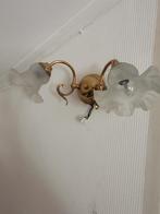 Vintage koperen wandlamp met glazen kapjes