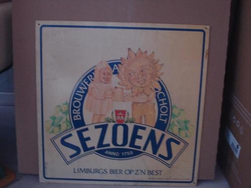 biermerk plaat SEZOENS bieren, Verzamelen, Biermerken, Gebruikt, Reclamebord, Plaat of Schild, Overige merken, Ophalen