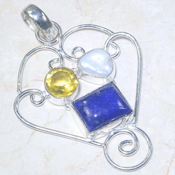 Mooie zilveren 925 fantasie hanger Lapis Lazuli en parel beschikbaar voor biedingen