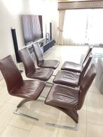 Rolf Benz 7800 Eetkamerstoelen - 6 stuks Bruin Leder, Ophalen, Bruin, Leer, Zo goed als nieuw
