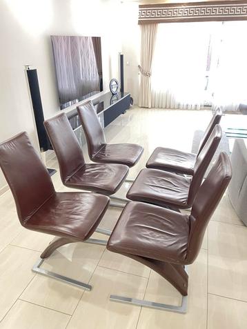 Rolf Benz 7800 Eetkamerstoelen - 6 stuks Bruin Leder beschikbaar voor biedingen