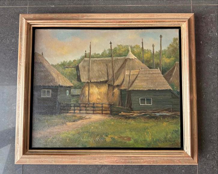 Schilderij Gert Kemper Giethoorn boerderij riet hooischuur, Antiek en Kunst, Kunst | Schilderijen | Klassiek, Ophalen of Verzenden