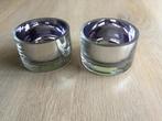 2 WAXINELICHTHOUDER VAN GLAS MET LILA BINNENKANT - NIEUW, Ophalen of Verzenden, Nieuw, Overige materialen, Minder dan 25 cm