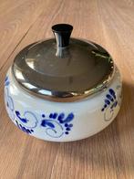 voorraadpot bewaarpot aardewerk Ø13 x H9cm. wit-blauw beschi, Ophalen of Verzenden, Gebruikt