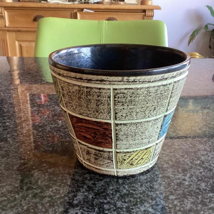Plantpot, bloempot, Spara, blokpatroon, sgraffito, vintage, Huis en Inrichting, Kamerplanten, Ophalen