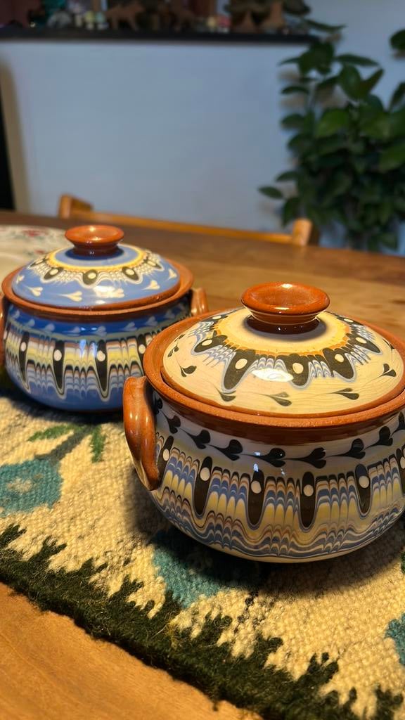 Bulgaars rode klei aardewerk potten met deksel, Antiek en Kunst, Antiek | Keramiek en Aardewerk, Ophalen of Verzenden