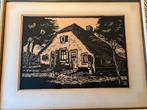 Schilderij afdruk houtsnede  Veluwse  boerderij Paul van Dam, Antiek en Kunst, Ophalen of Verzenden
