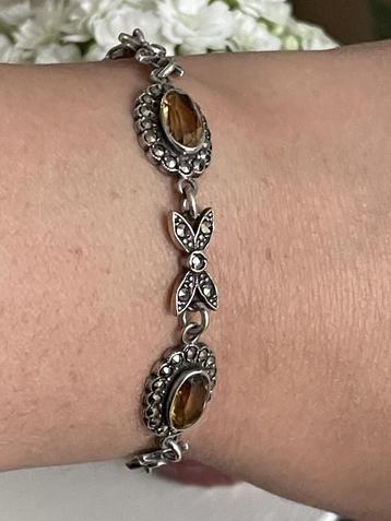 Prachtige zilveren vintagearmband met citrien edelstenen beschikbaar voor biedingen