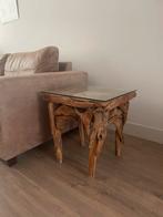 Drijfhout Bijzettafel met Glasplaat - Uniek Design, Minder dan 55 cm, Gebruikt, Rechthoekig, Hout