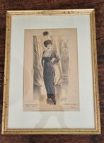 Grote Art Deco gesigneerde prent Parijse mode ingelijst en, Antiek en Kunst, Curiosa en Brocante, Ophalen of Verzenden
