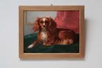 Antiek schilderij van een hond, King Charles Spaniel portret, Ophalen of Verzenden