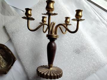 Antiek Kandelaar 19e Barok Empire Houten Stam Messing UNIEK  beschikbaar voor biedingen
