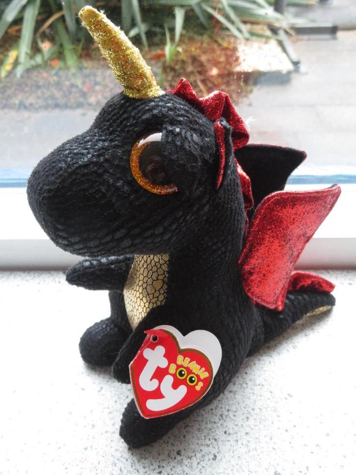 Draak met rode glittermanen en staart Grindal merk TY Beanie, Kinderen en Baby's, Speelgoed | Knuffels en Pluche, Nieuw, Overige typen