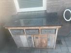 Steiger hout kast met graniet blad  en zinken bakken, Ophalen of Verzenden, Gebruikt