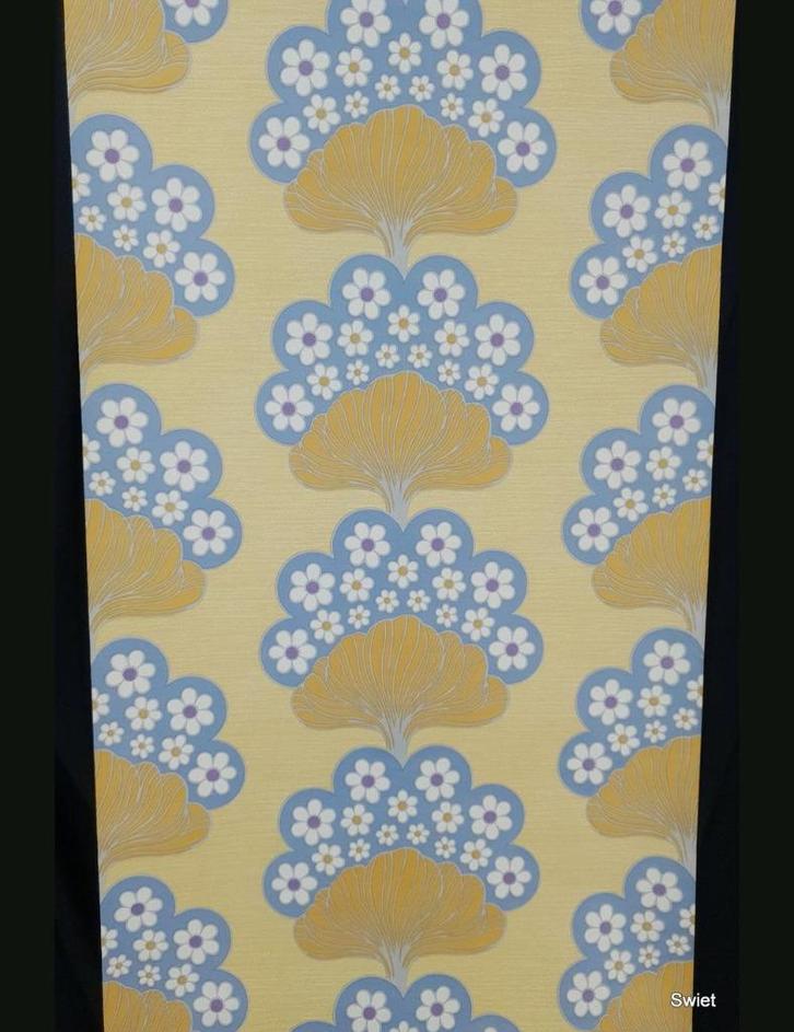 7124 Lekker futuristisch 70s vintage behang retro swiet, Huis en Inrichting, Stoffering | Behang, Geel, minder dan 10 m², Ophalen of Verzenden