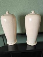 2 stenen potten met deksel,  beige, Ophalen