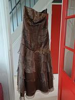 Te koop: Bronskleurige strapless lange avondjurk, Maat 38/40 (M), Galajurk, Overige kleuren, Ophalen of Verzenden