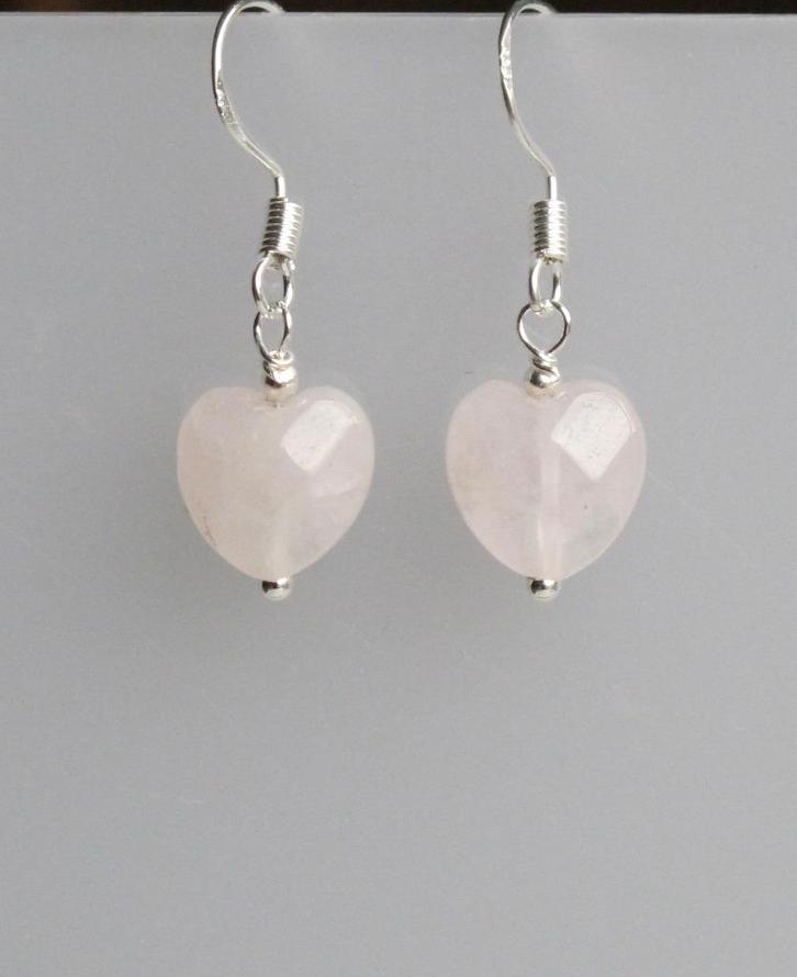 Mooie oorbellen met Rozenkwarts facet hartjes, Sieraden, Tassen en Uiterlijk, Oorbellen, Nieuw, Hangers, Zilver, Roze, Met edelsteen