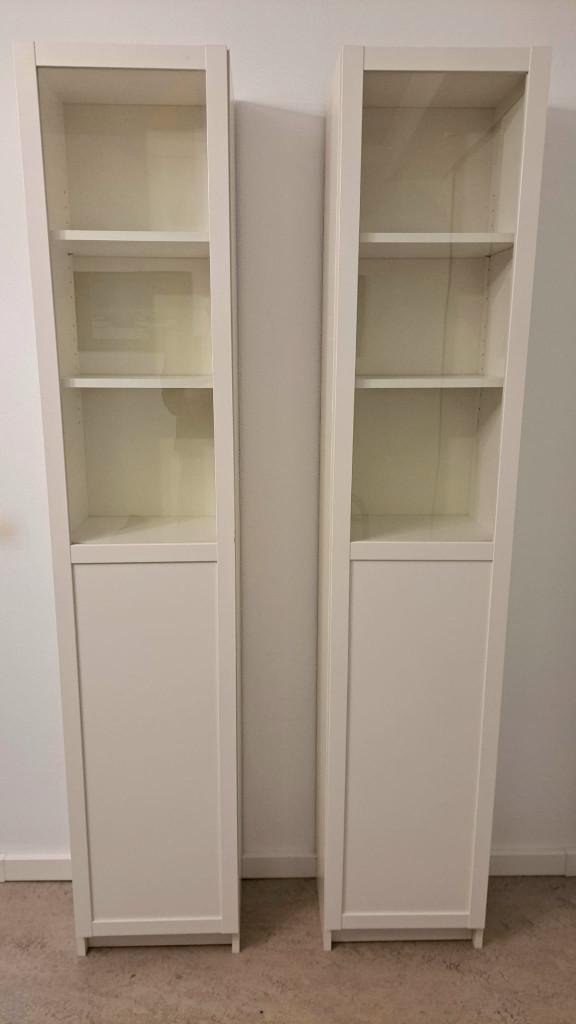 2 stuks boekenkast Billy (IKEA), wit, hoog, met glazen deur, Huis en Inrichting, Kasten | Boekenkasten, Zo goed als nieuw, Minder dan 50 cm