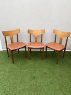 3 stuks scandinavische teakhouten stoelen, Huis en Inrichting, Stoelen, Drie, Vintage, Bruin, Zo goed als nieuw