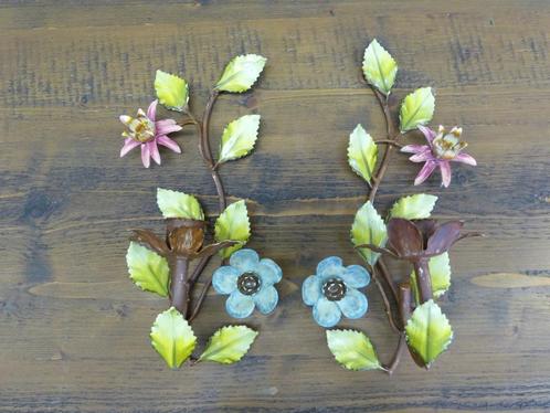 2 oude Italiaanse muurkandelaars bloemen *Couleur Brocante*, Antiek en Kunst, Curiosa en Brocante, Ophalen of Verzenden
