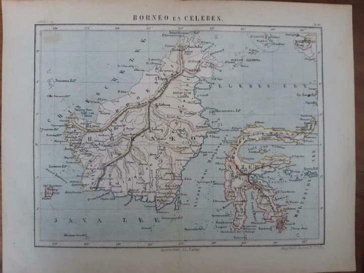 60 / Litho uit 1882 van J. Kuyper met Borneo en Celebes, Antiek en Kunst, Kunst | Litho's en Zeefdrukken, Ophalen of Verzenden