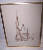 Prachtige pentekening Stadhuis Veere. Gesigneerd. 30x24cm., Ophalen of Verzenden