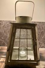 Metalen Lantaarn met Kaars, Gebruikt, 25 tot 50 cm, Wit, Ophalen of Verzenden