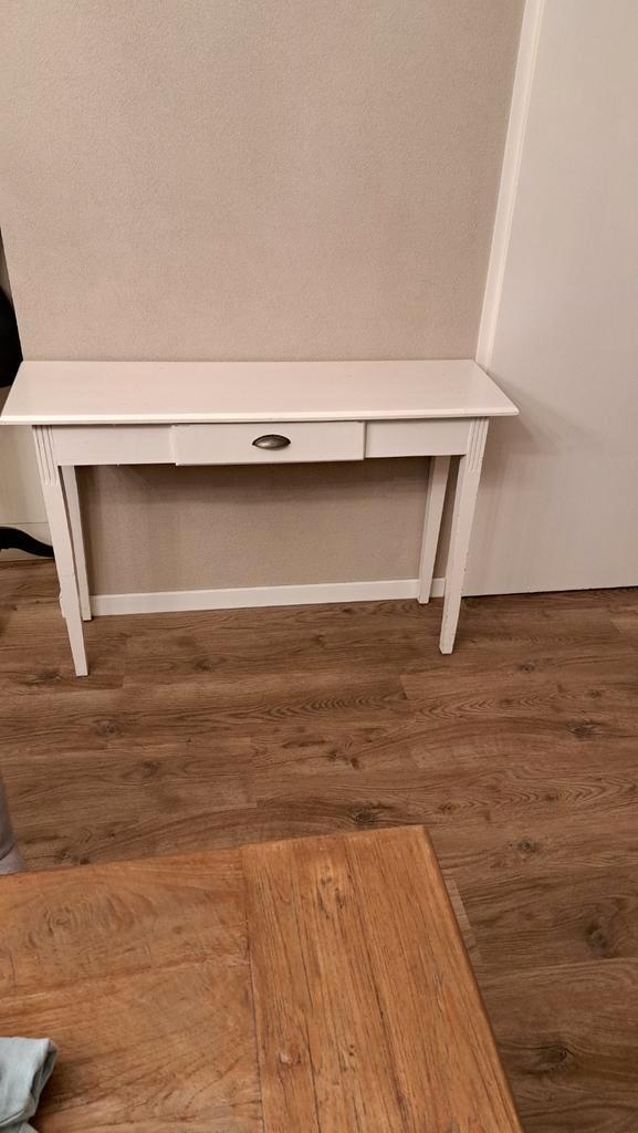 Witte houten sidetable met lade., Huis en Inrichting, Tafels | Sidetables, Zo goed als nieuw, Minder dan 25 cm, 100 tot 150 cm