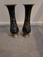 2 messing geëtste pauw vazen, Antiek en Kunst, Antiek | Vazen, Ophalen of Verzenden