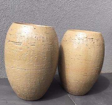 Grote 36cm bloempotten vazen handwerk uniek mooi olijfgroen beschikbaar voor biedingen