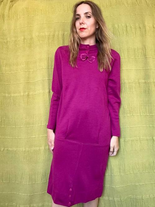 Vintage jurk / dress - roze - winter - dames, Kleding | Dames, Jurken, Gedragen, Maat 38/40 (M), Roze, Onder de knie, Ophalen of Verzenden