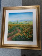Schilderij zonnebloemen met gouden lijst, Antiek en Kunst, Ophalen