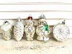 Vijf vintage glas kerstballen beer kerstman deukbal eikel, Diversen, Kerst, Ophalen, Gebruikt