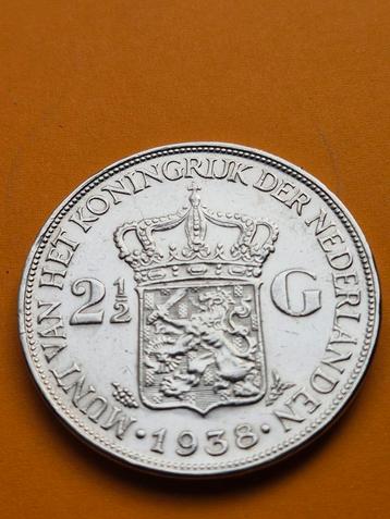 2,5 Gulden 1938 Wilhelmina Grof Haar mooi!! beschikbaar voor biedingen
