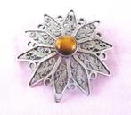 Vintage zilver filigrain broche / hanger met tijgeroog (5550, Sieraden, Tassen en Uiterlijk, Broches, Ophalen, Zo goed als nieuw