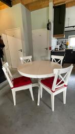 Witte eettafel en stoelen - IKEA Latorp/Ingolf, 4 tot 6 stoelen, Gebruikt, Ophalen of Verzenden