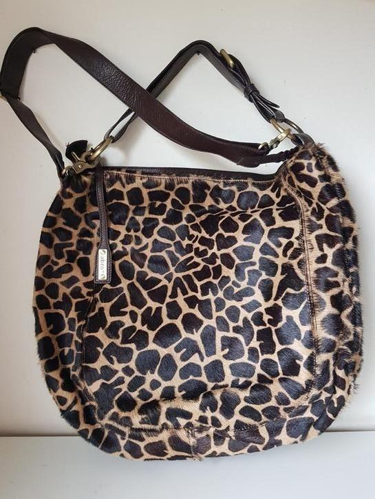 Schoudertas ABRO Leopard, leer, zwart/bruin, Sieraden, Tassen en Uiterlijk, Tassen | Damestassen, Zo goed als nieuw, Ophalen of Verzenden