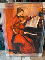 Olieverf schilderij zusjes op piano 88 cm breed 119 cm hoog, Antiek en Kunst, Ophalen