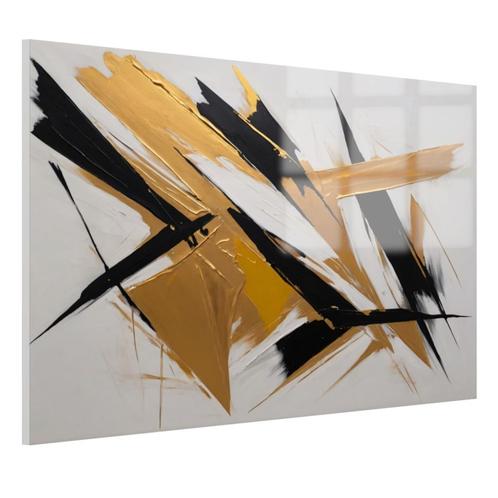 Gouden en zwarte vegen abstract Glasschilderij 105x70cm + Op, Huis en Inrichting, Woonaccessoires | Schilderijen, Tekeningen en Foto's