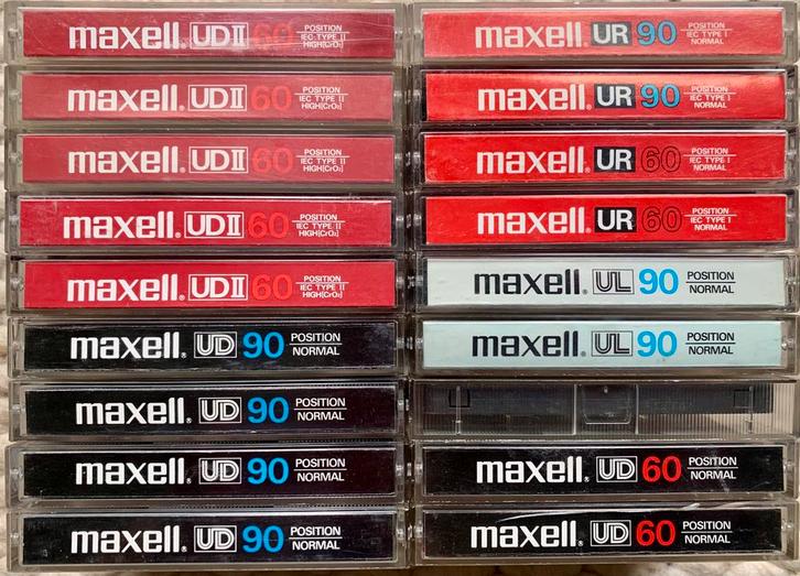 18 gebruikte Maxell UR UL UD UDII 60 90 cassettebandjes USED, Cd's en Dvd's, Cassettebandjes, Gebruikt, Voorbespeeld, Pop, 2 t/m 25 bandjes
