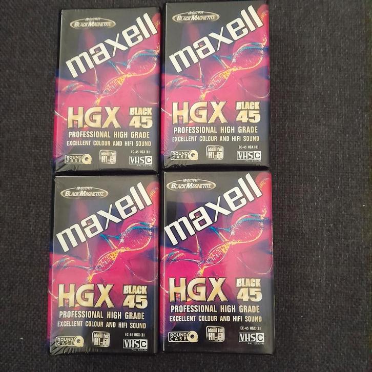 Maxell HGX Black 45 VHS C cassettes (4 stuks), Cd's en Dvd's, VHS | Film, Nieuw in verpakking, Overige genres, Alle leeftijden